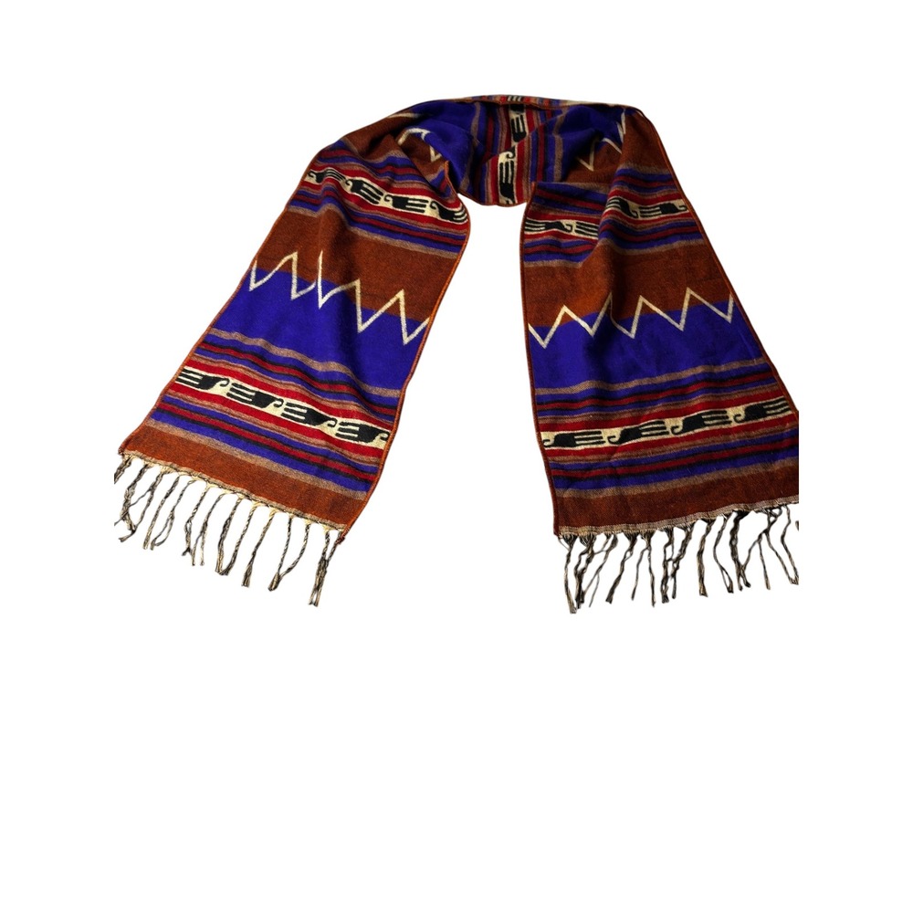 Saddleblanket Co Southwestern Geometric Fringed Scarf Blue Rust Orange Tribal